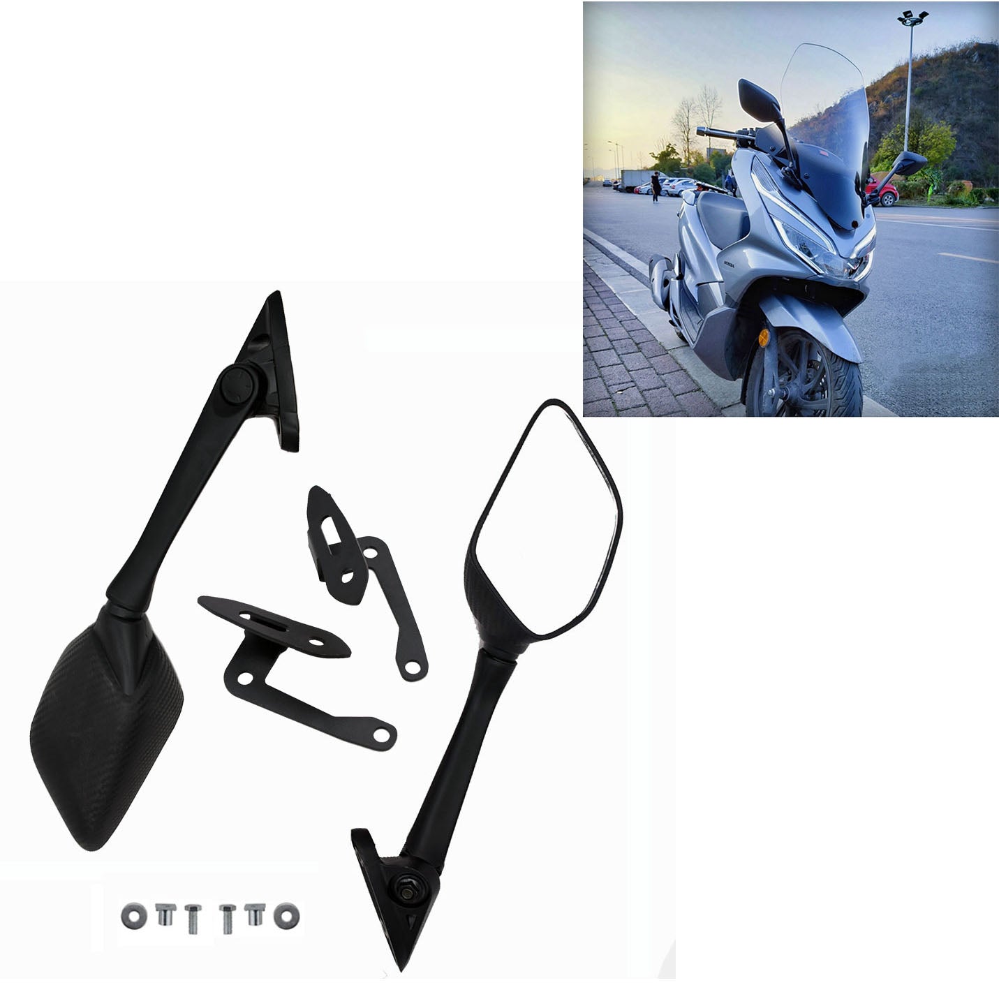 Spion Motor Black Series Honda PCX150 | Set Kiri Kanan + Bracket